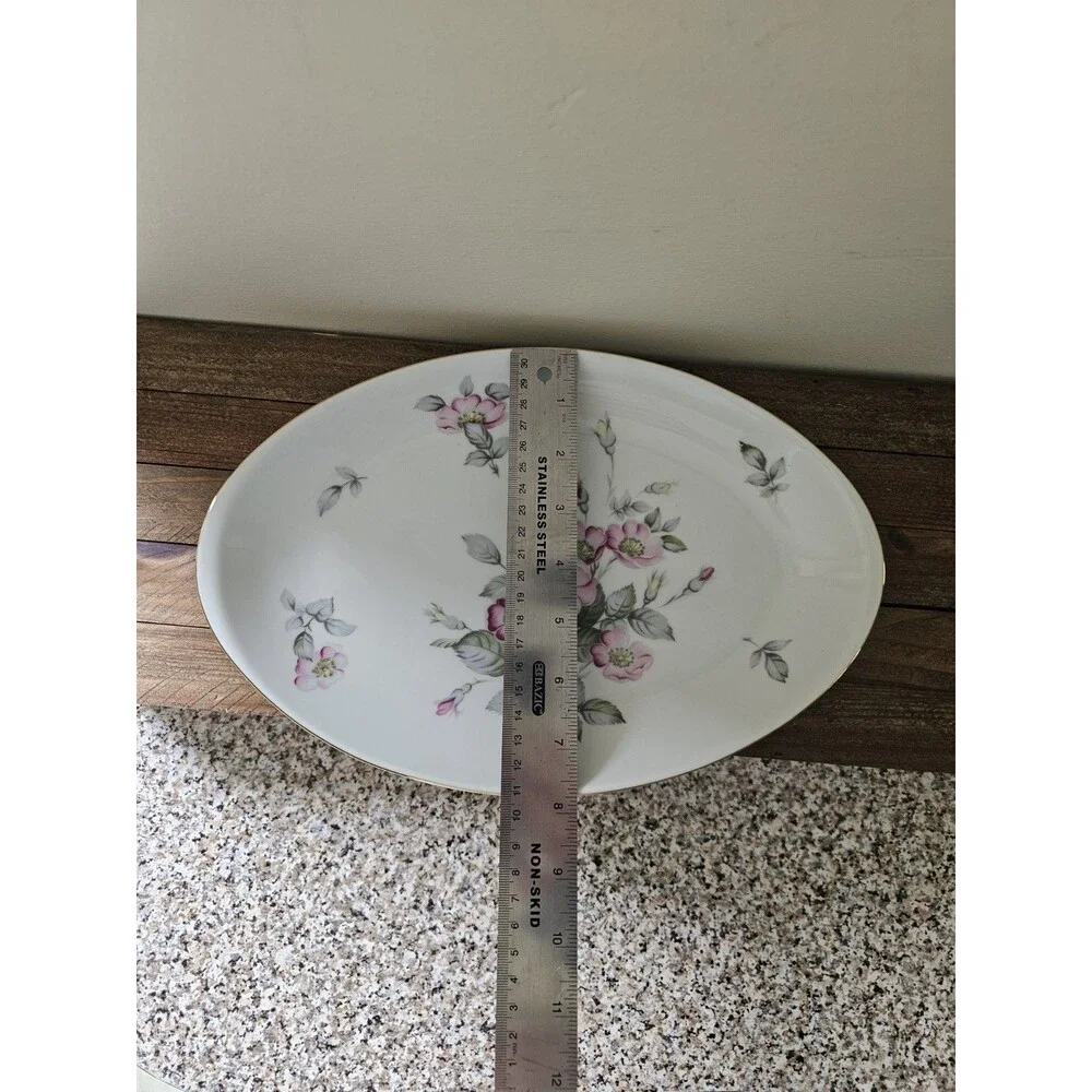 Harvan Fine China Oval Serving Platter Pattern Prim Rose 11.75 Inches